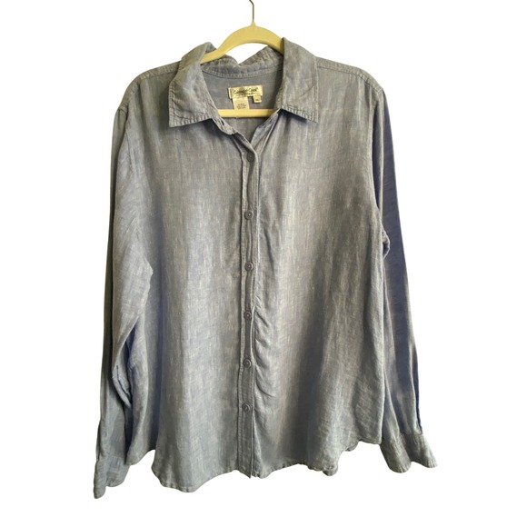 Coldwater Creek Tops - Coldwater Creek Womens XL Light Blue 100% Linen Button Down Long Sleeve Shirt